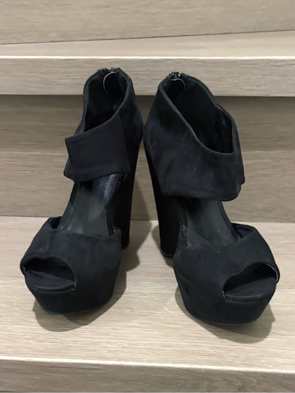 Forever 21 Black Peep-Toe Platform Ankle Cuff Heels